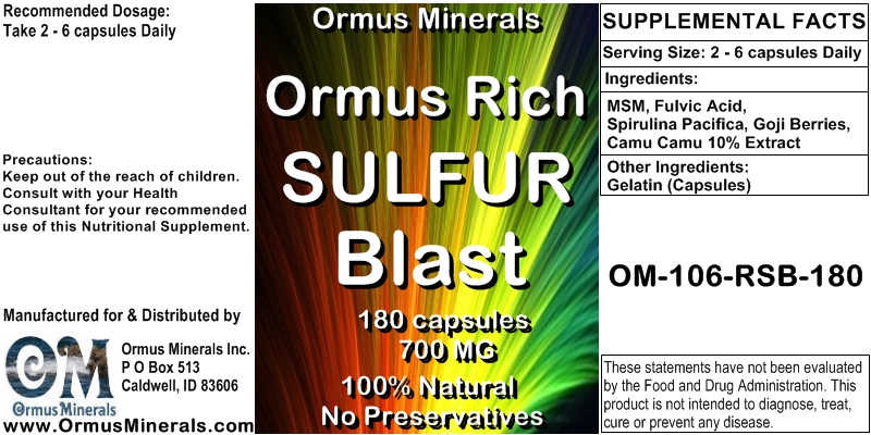 Ormus Minerals Ormus Rich Sulfur Blast 180 capsules
